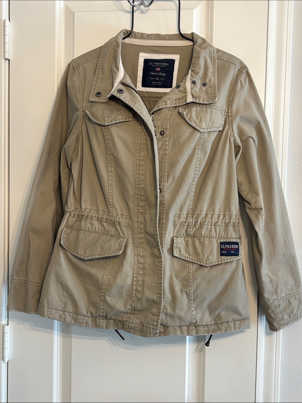 U.S. Polo Assn. Women's Tan Cotton Snap button/zip Front Utility Jacket. Medium